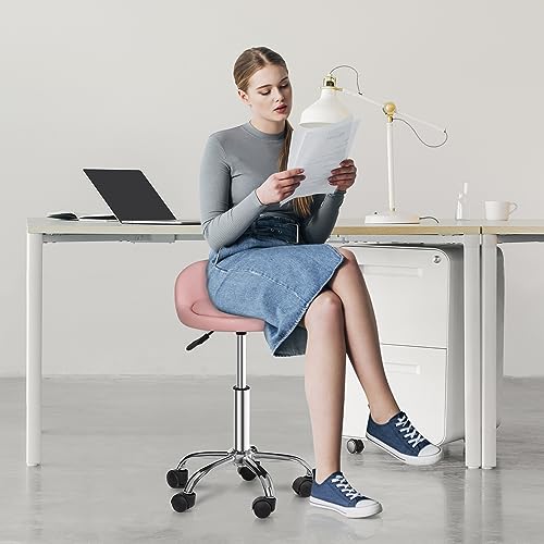 Pink Adjustable Height Hydraulic Rolling Swivel Stool with Back Rest K706