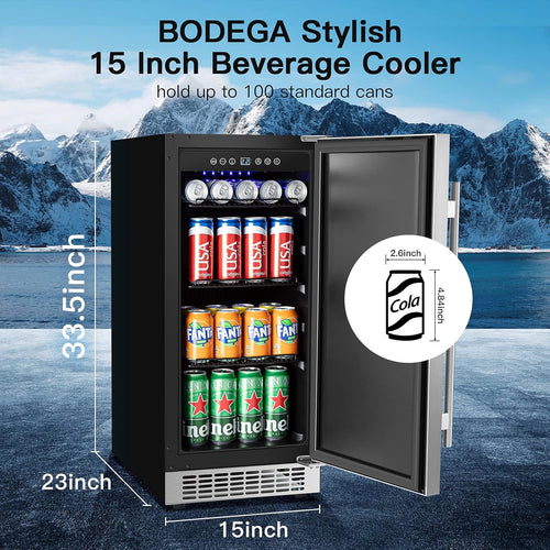15 Inch Stainless Steel Beverage Refrigerator 100 Cans G1458