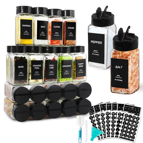 24 Pcs 4oz Glass Spice Jars with Black Metal Caps O8330
