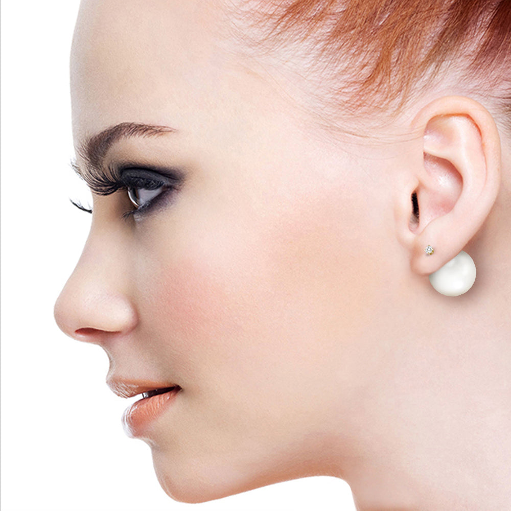 14k Solid Gold Stud Earrings with White Shell Pearls N5492