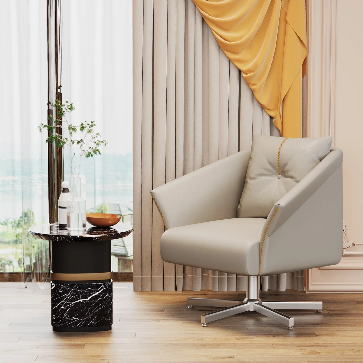 Modern Upholstered Swivel Accent Chair with Metal Legs X5219