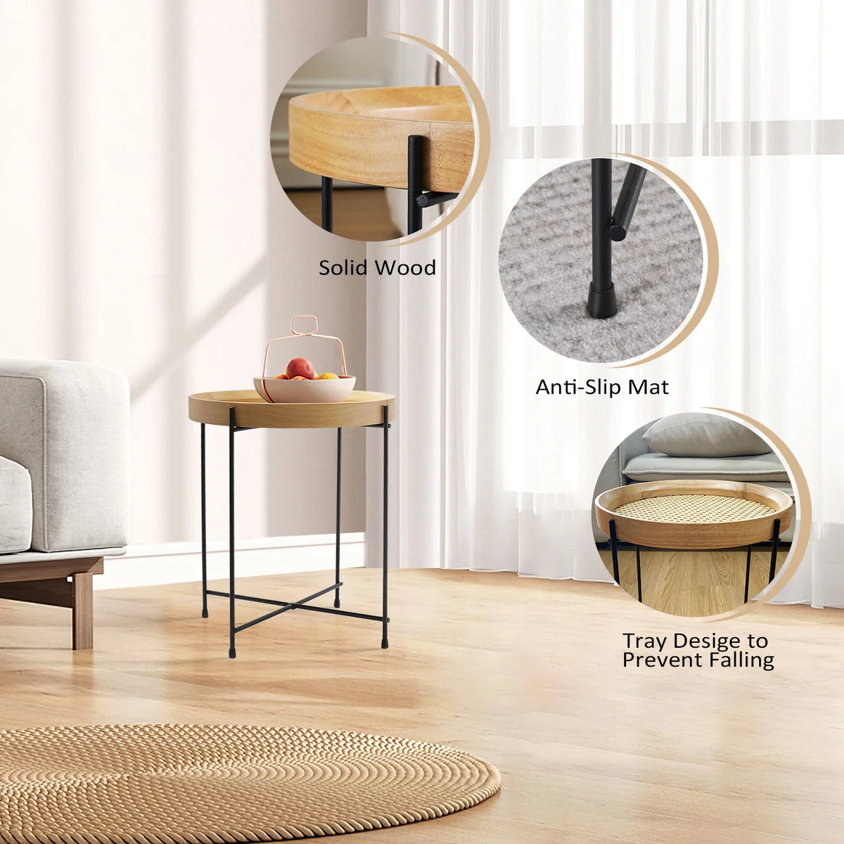 14.2" Round Rattan End Side Table V49256