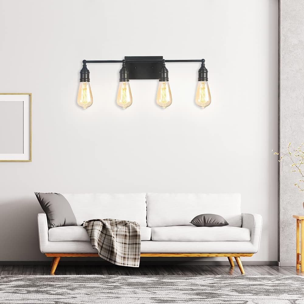 Matte Black 4-Light Industrial Vanity Light Fixture S5424