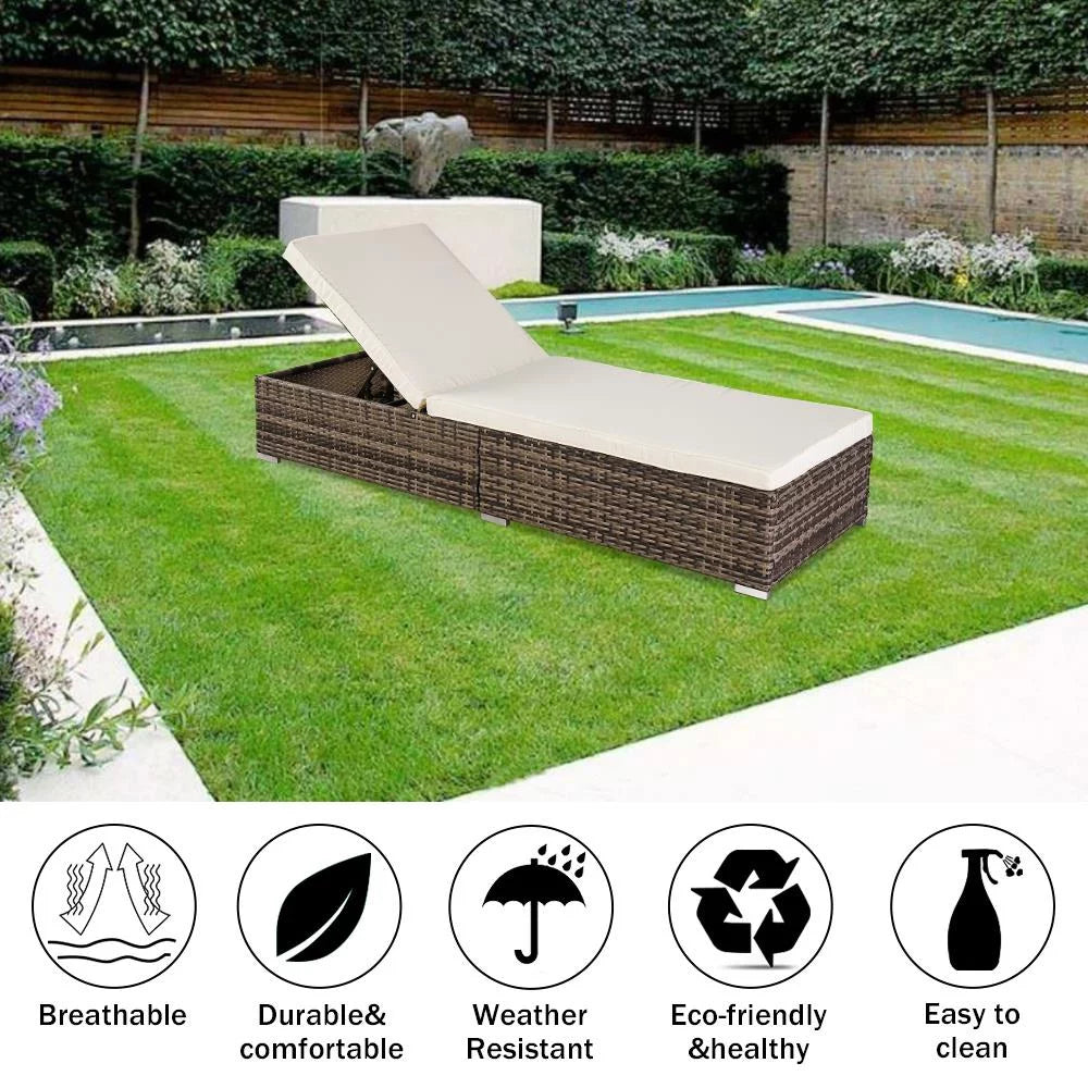Adjustable Pool Chaise Lounge Chair PE Wicker with Cushion P473