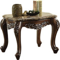Antique Oak Brown Wooden End Table with Marble Top S4063