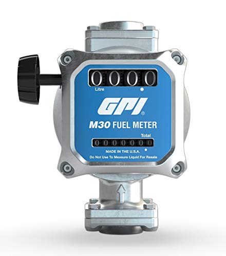 Mechanical Fuel Meter in GALLONS, 5 to 30 GPM, 1” NPT Inlet/Outlet, 4-Digit Display, 2% Accuracy C106