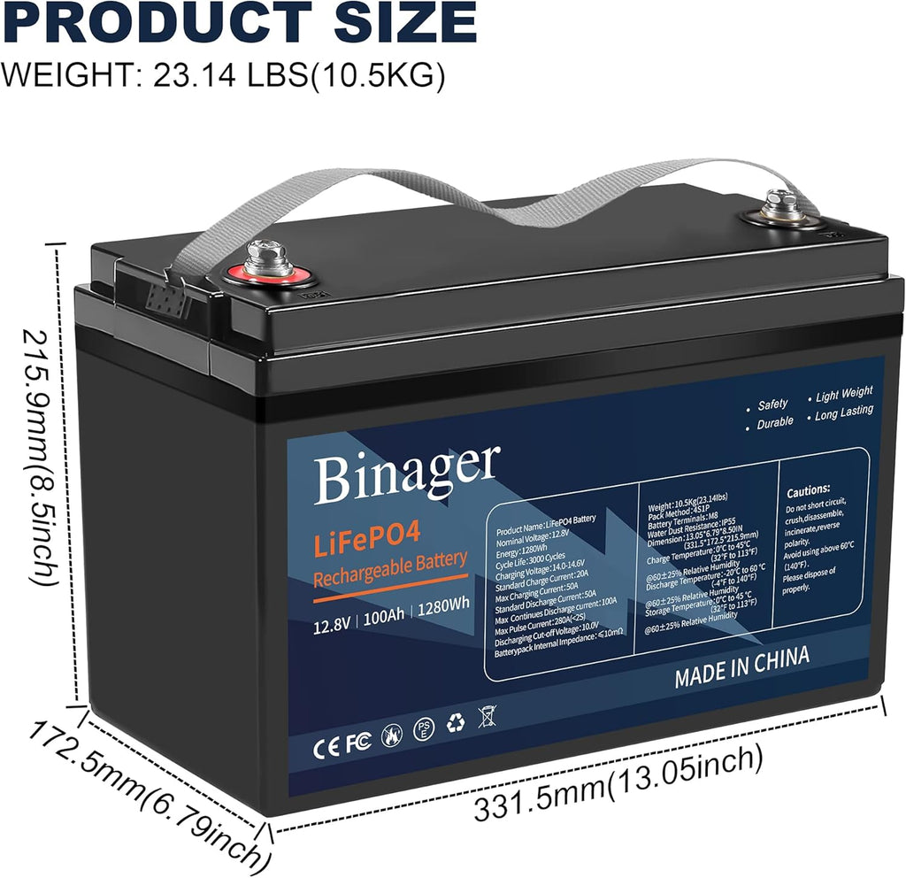 12V 100Ah Lithium Iron Phosphate Battery W491