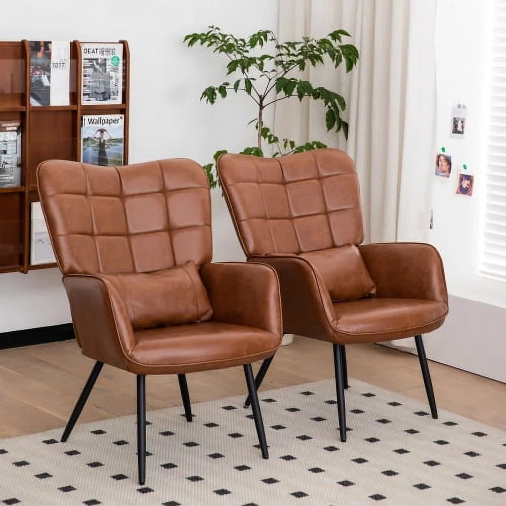 Bonded Leather High Back Accent Chair with Metal Legs A554