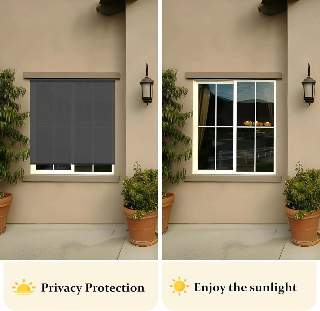 95% Blackout Cordless Waterproof Outdoor Roller Shades 6'Wx8'H U364