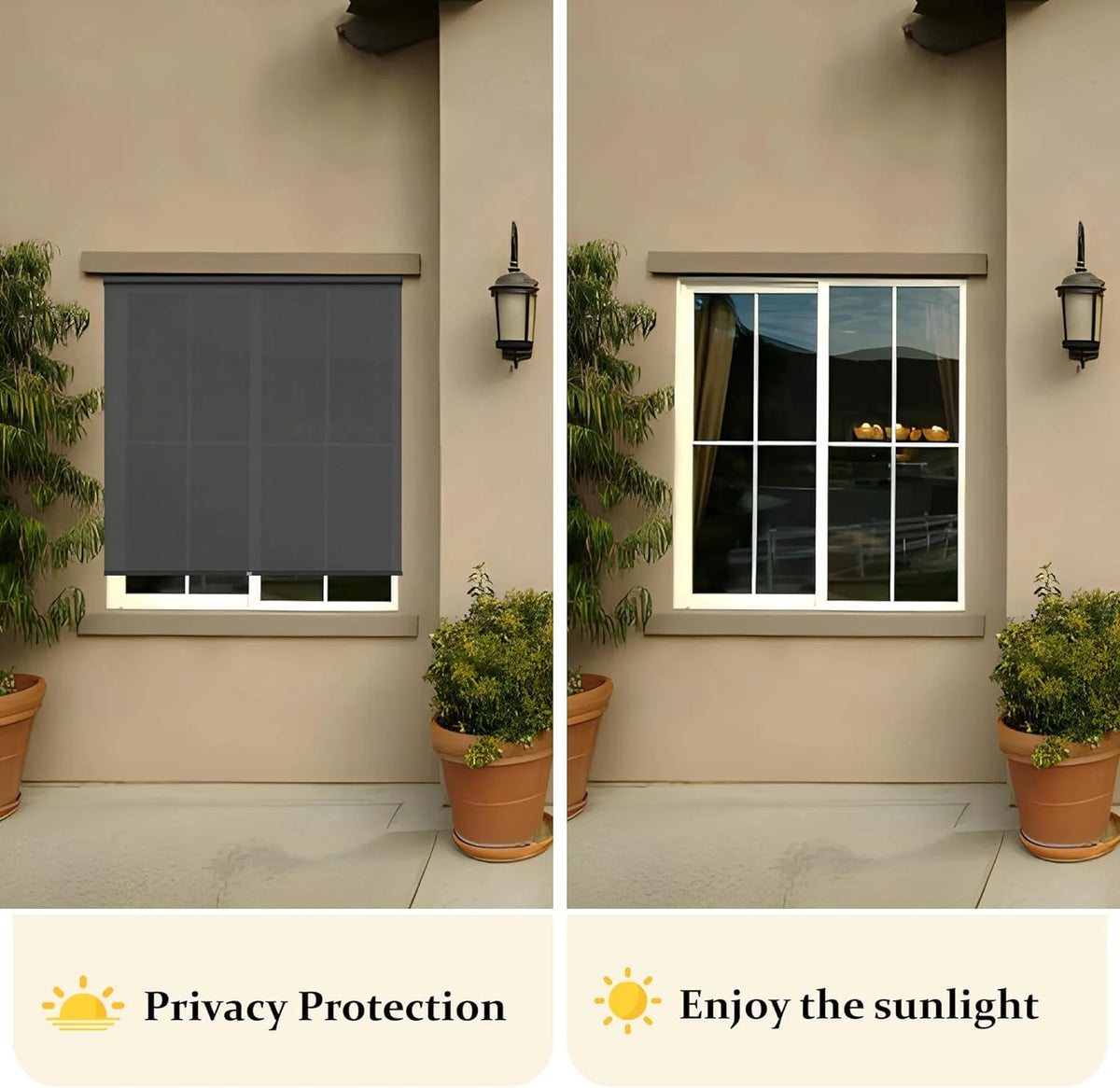 95% Blackout Cordless Waterproof Outdoor Roller Shades 6'Wx8'H U364
