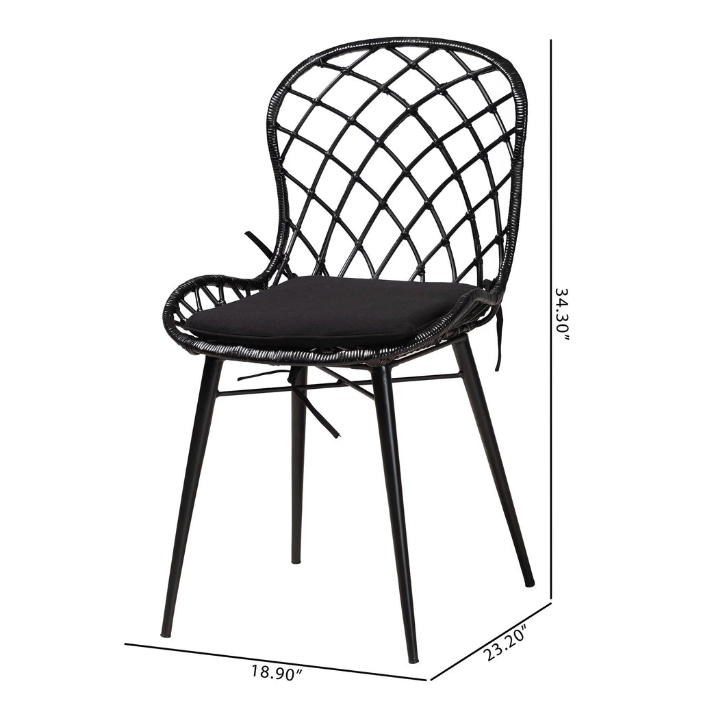 Black Rattan and Metal 2-Piece Dining Chair Set P313155