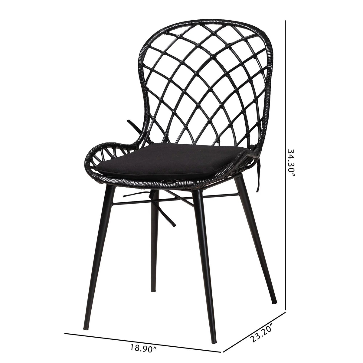 Black Rattan and Metal 2-Piece Dining Chair Set P313155