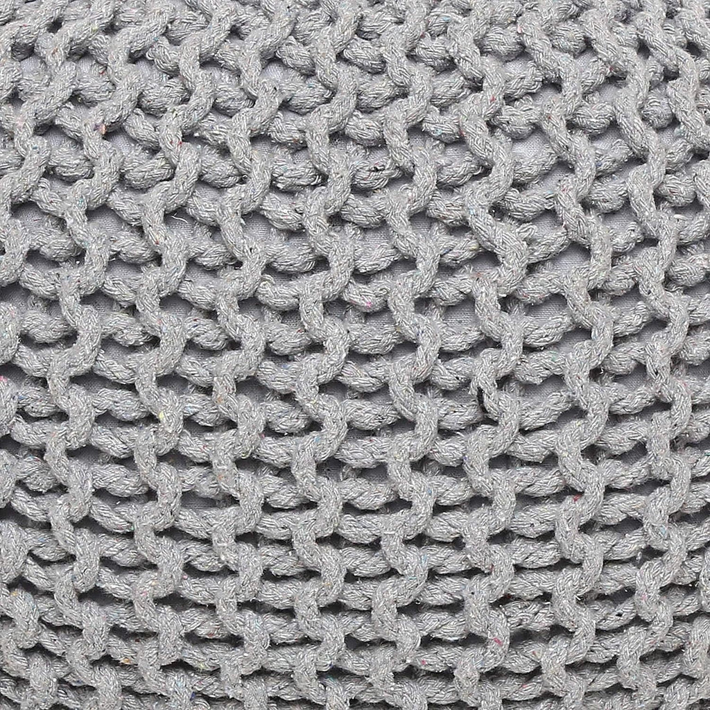 Round Cable Knitted Pouf Ottoman 18”x18”x14” Gray G267
