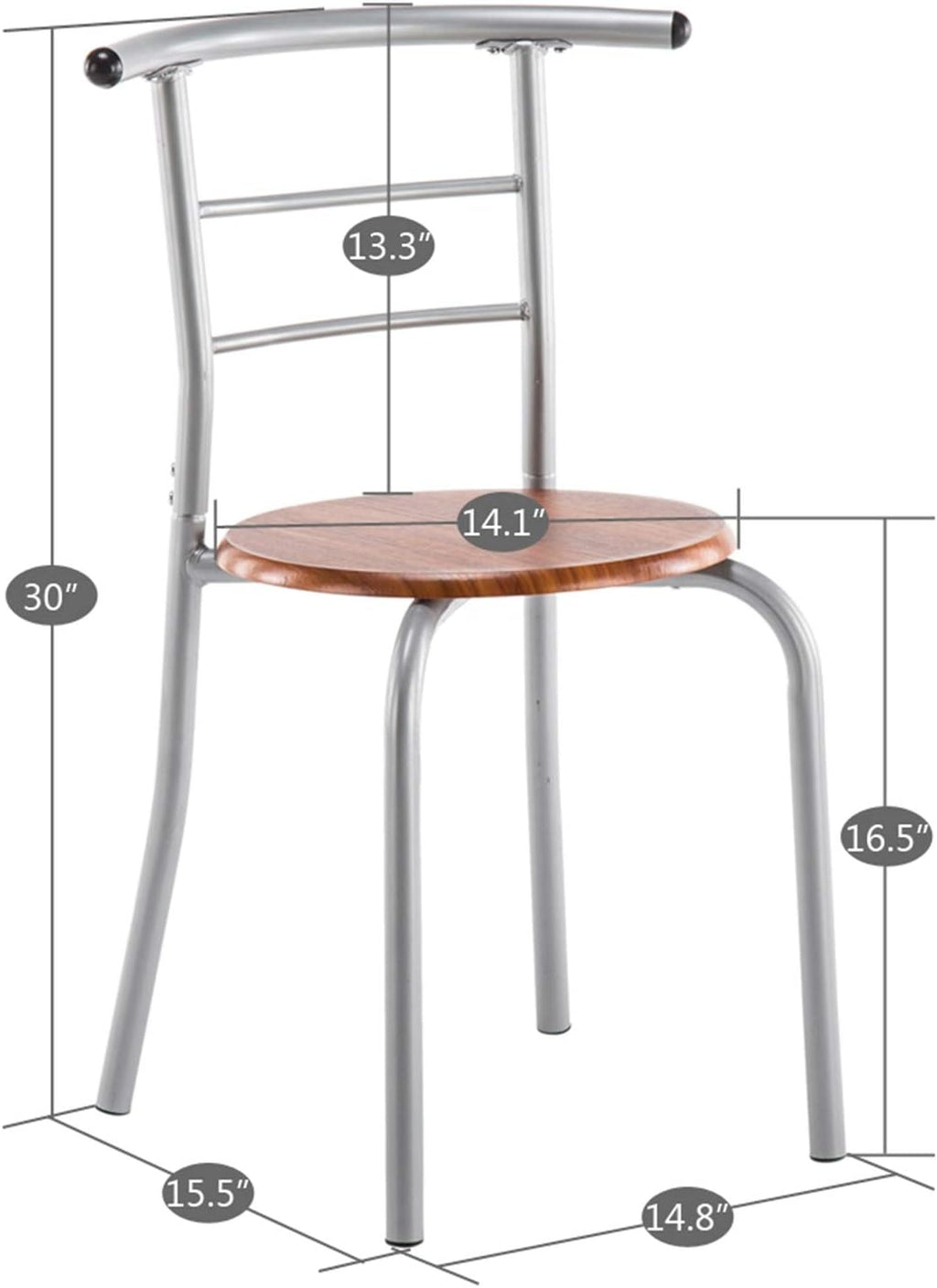 3-Piece Small Round Dining Table with Wine Storage Rack, Wood, Metal Frame, Brown G55672