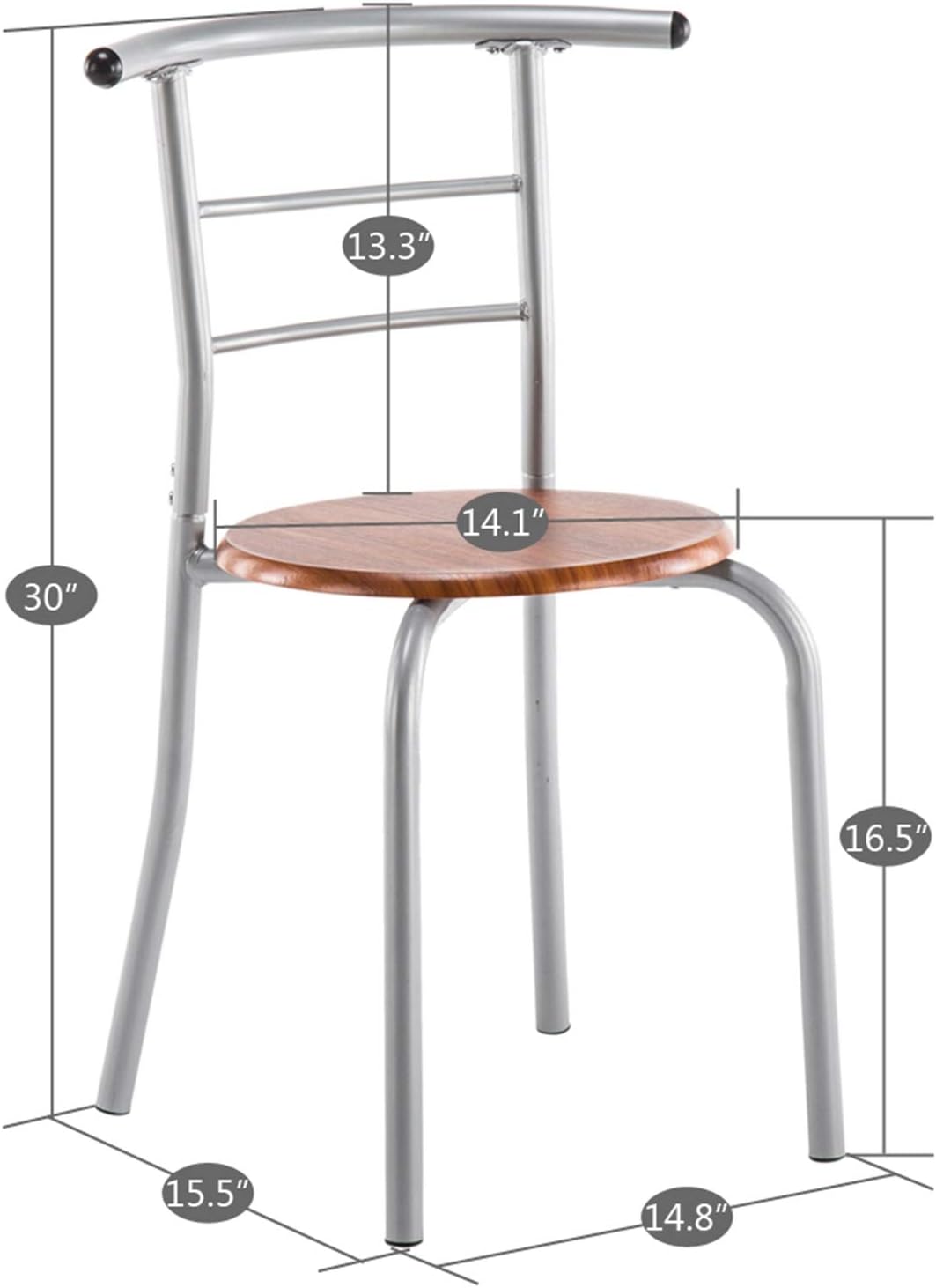 3-Piece Small Round Dining Table with Wine Storage Rack, Wood, Metal Frame, Brown G55672