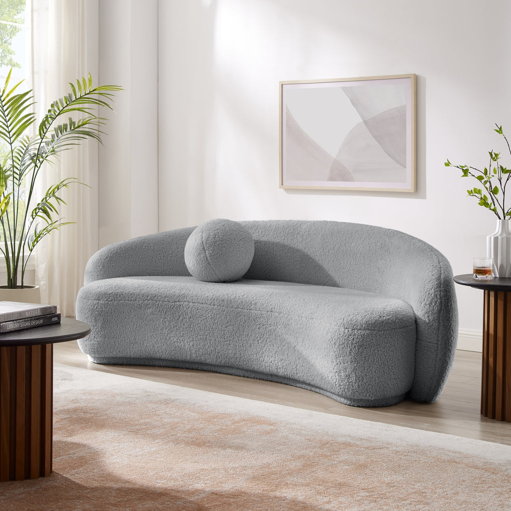 Grey Upholstered Sherpa Curve Back Sofa D610