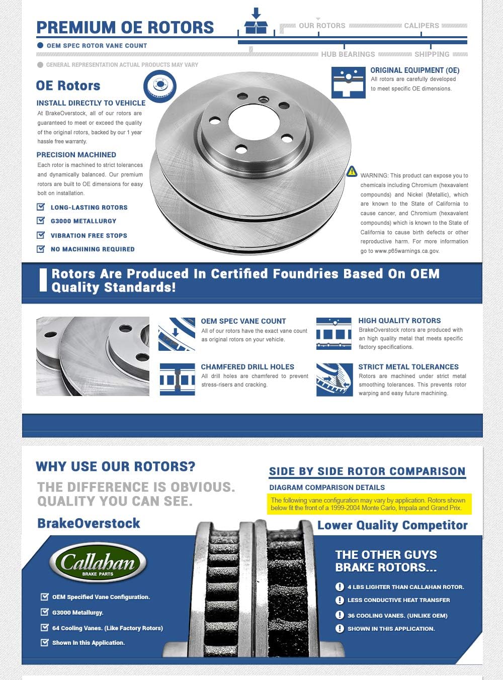 Front 330mm + Rear 345mm 6 Lug Brake Rotors + Ceramic Pads + Clips D49295