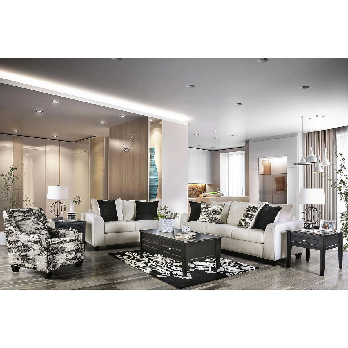 Ivory Fabric Sofa and Loveseat T53963