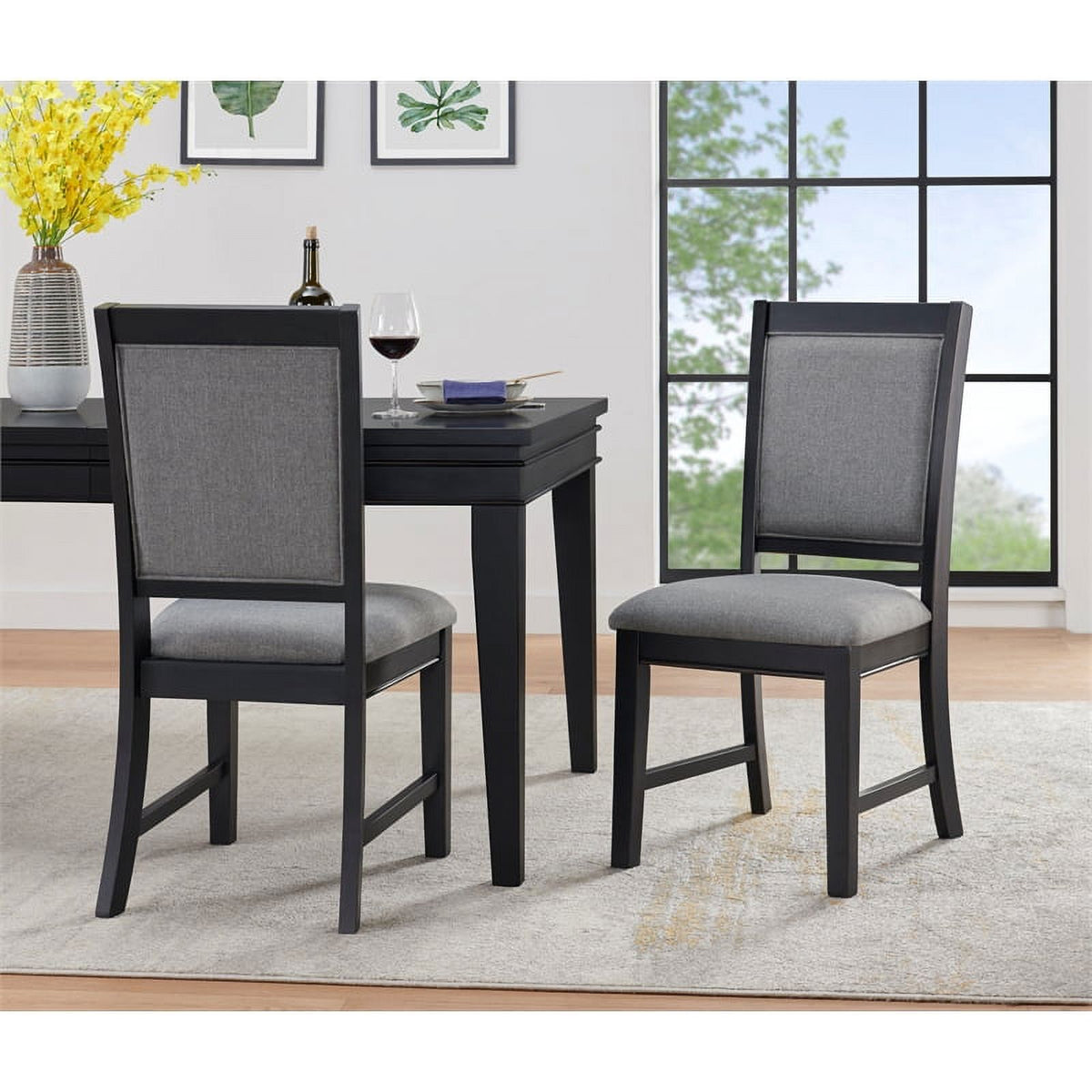 Black and Grey Linen Dining Room Chair (Set of 2) N33114