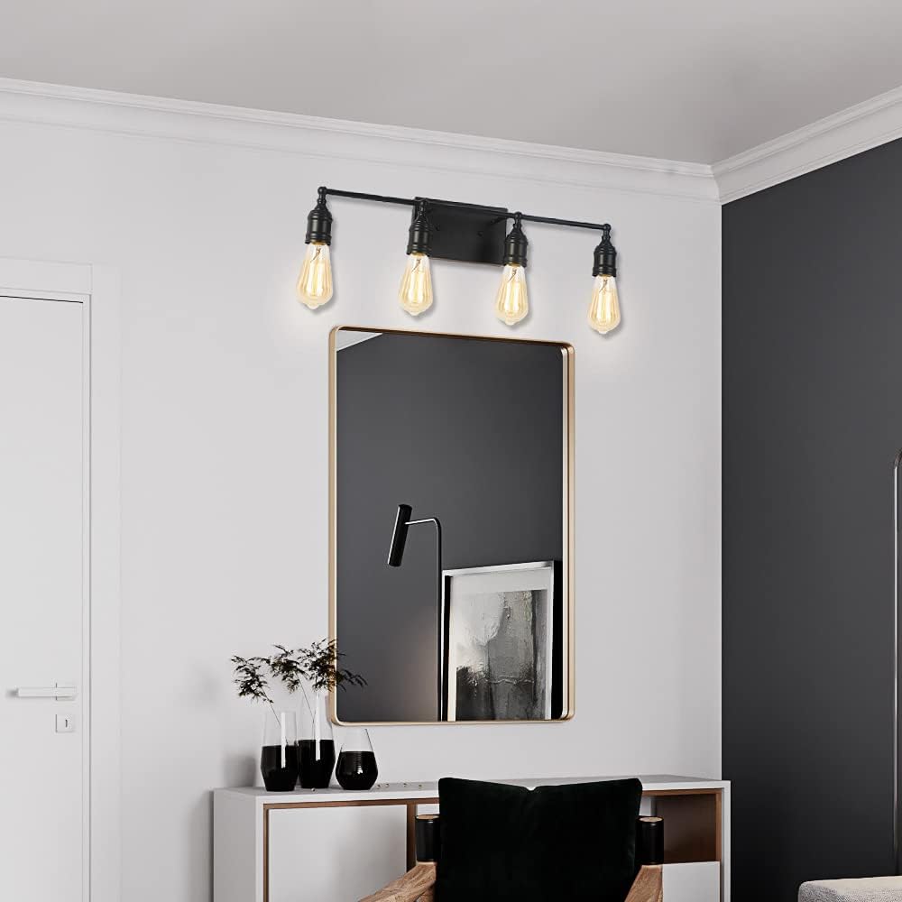 Matte Black 4-Light Industrial Vanity Light Fixture S5424