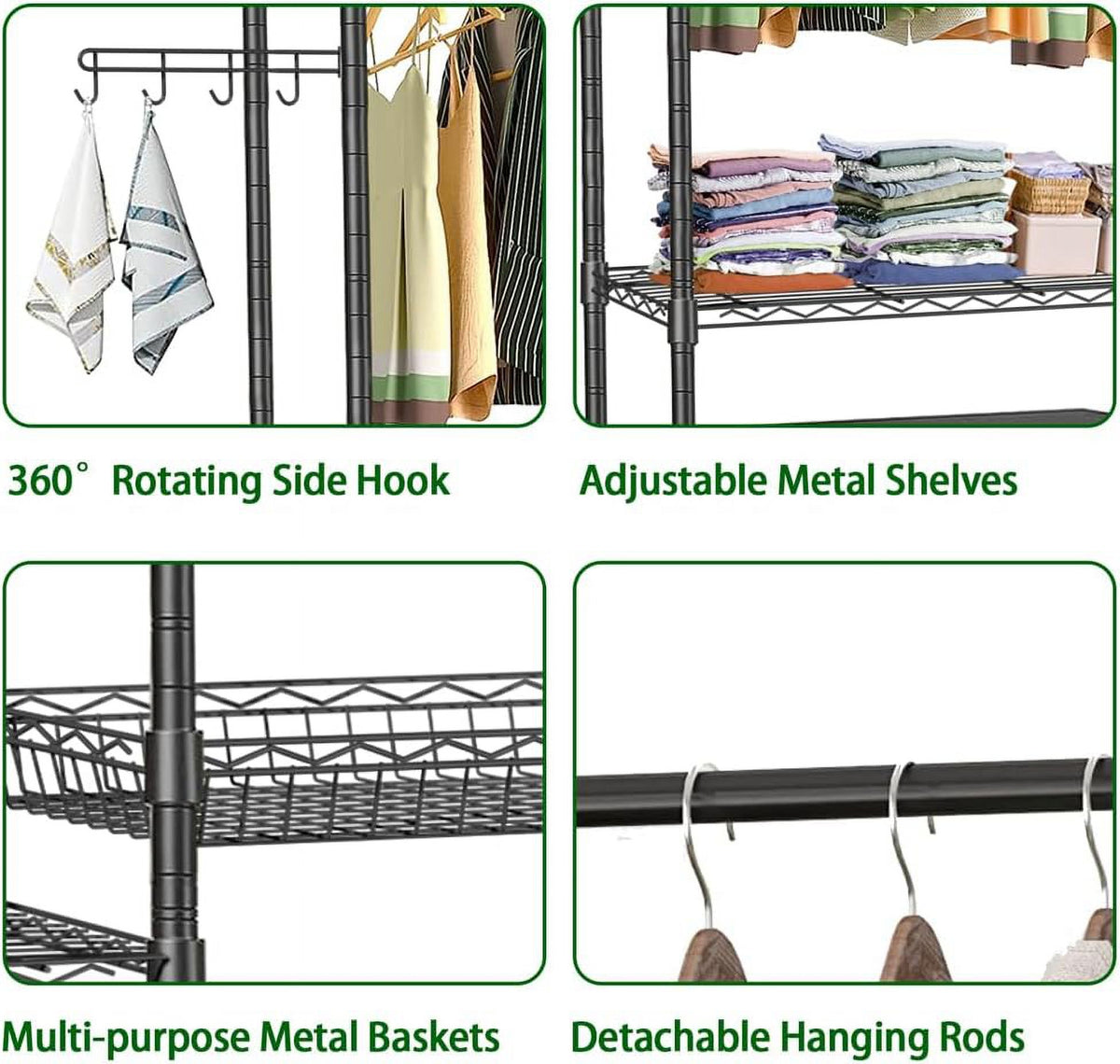 Black 4 Tier Clothes Drying Rack with Adjustable Shelves E32447