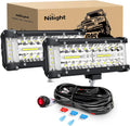 2PCS 7Inch Triple Row Spot Flood Combo LED Work Light with Wiring Harness Kit K828