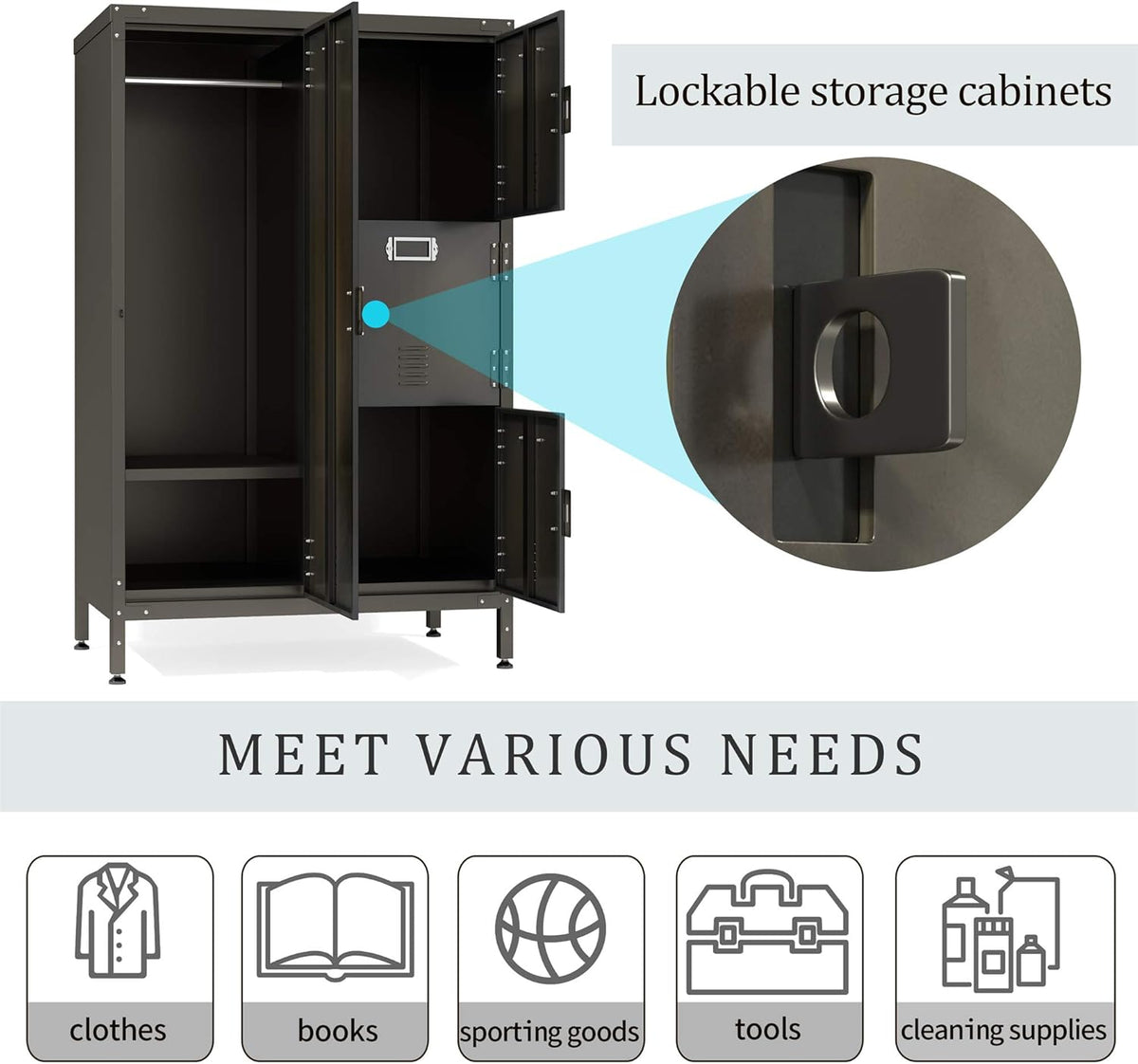 Black Steel Storage Cabinet with Doors and Shelves V98032