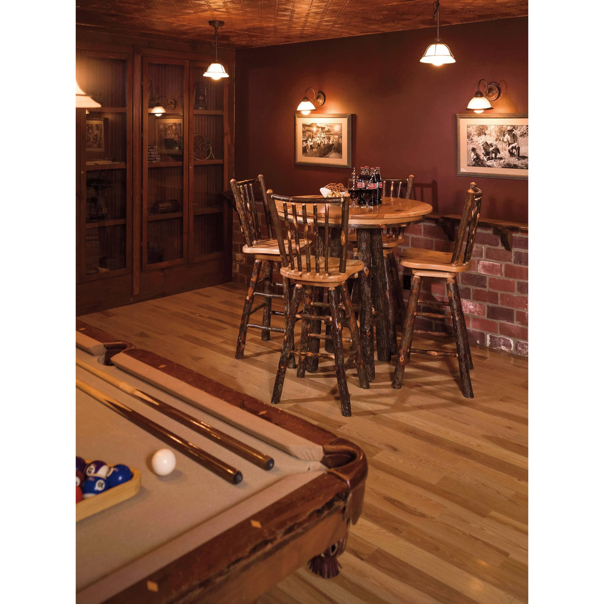 Hickory Log Stick Back Barstool V3666