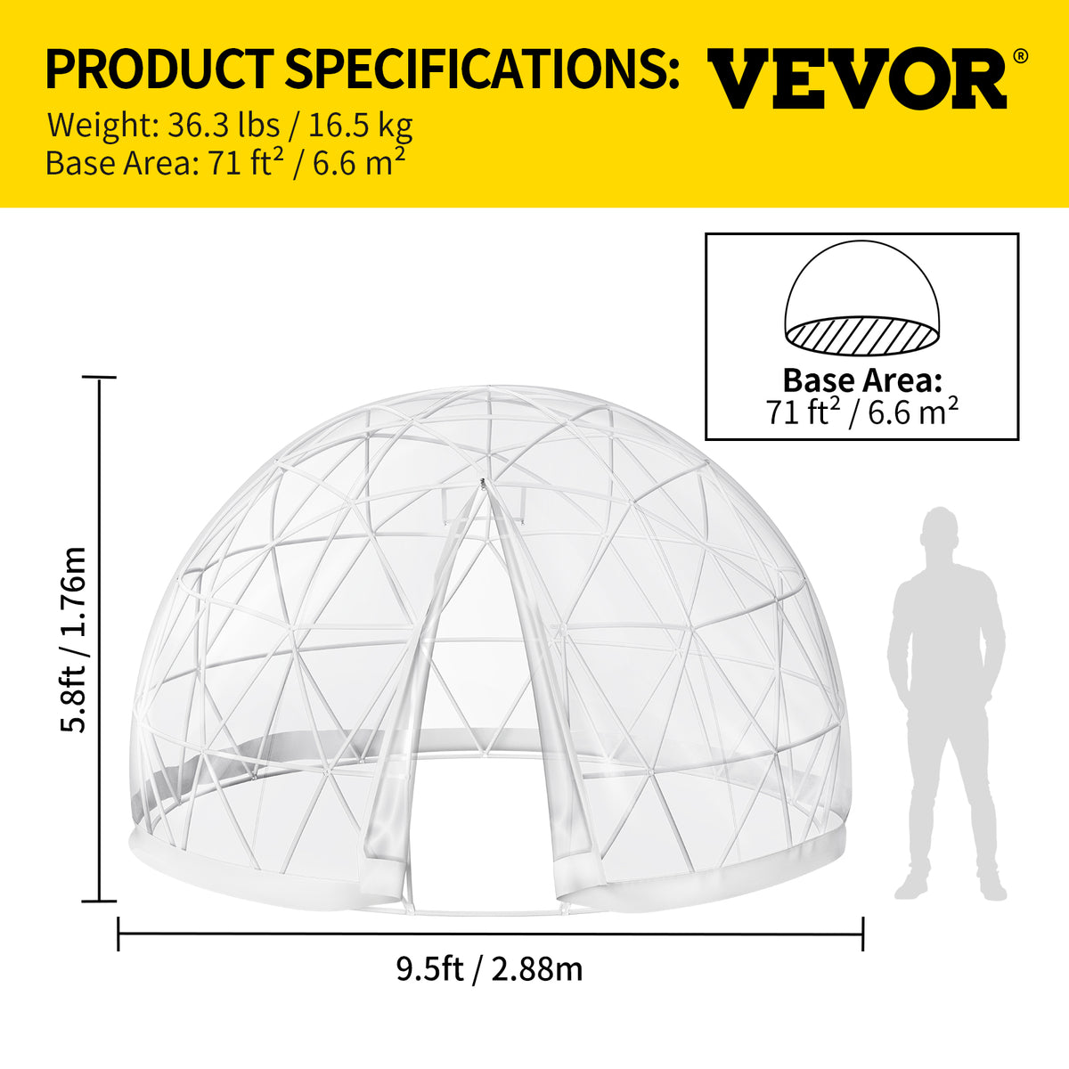 9.5ft PVC Geodesic Dome Bubble Tent with Door and Windows K56372