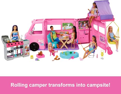 Dream Camper Playset with Roof Tent, Swing Chair, Fishing Pond, BBQ Grill & 60+ Accessories J917
