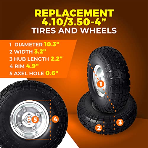 2-Pack 10-Inch Solid Rubber Flat Free Tire Wheels with 5/8" Bearings I423494