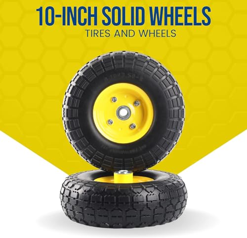 2-Pack 10-Inch Solid Rubber Flat Free Tire Wheels with 5/8" Bearings I423494