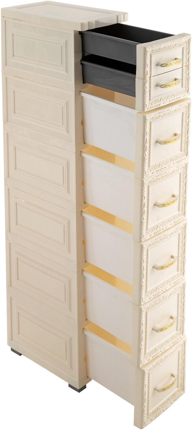 6 Tier Narrow Storage Cabinet with Drawers and Casters A109051