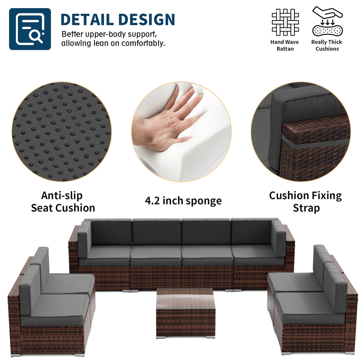 Modular Rattan Wicker 5PCS Patio Sofa Set G69533