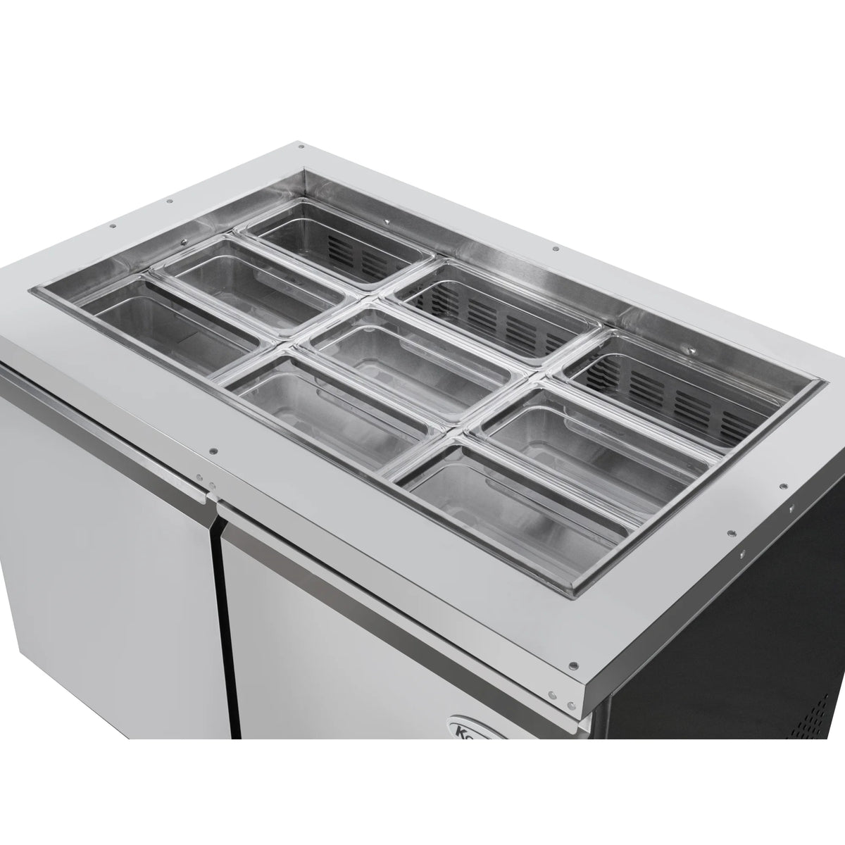 48 in. Commercial Refrigerated Prep Station Cold Table with 9 Pan Storage and Two Adjustable Shelves N6453