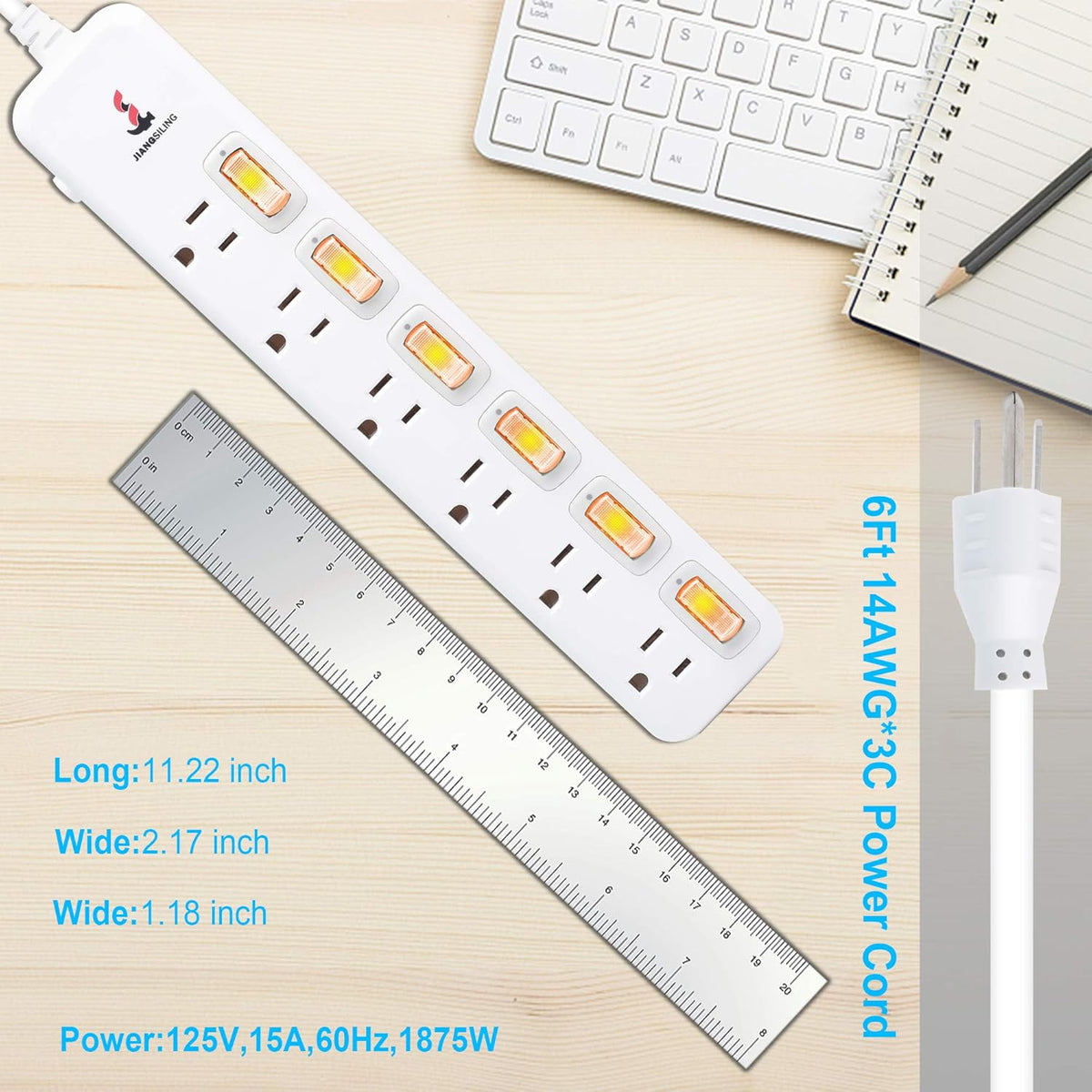 4 Outlets Surge Protector Power Strip 6 ft Cord T28794