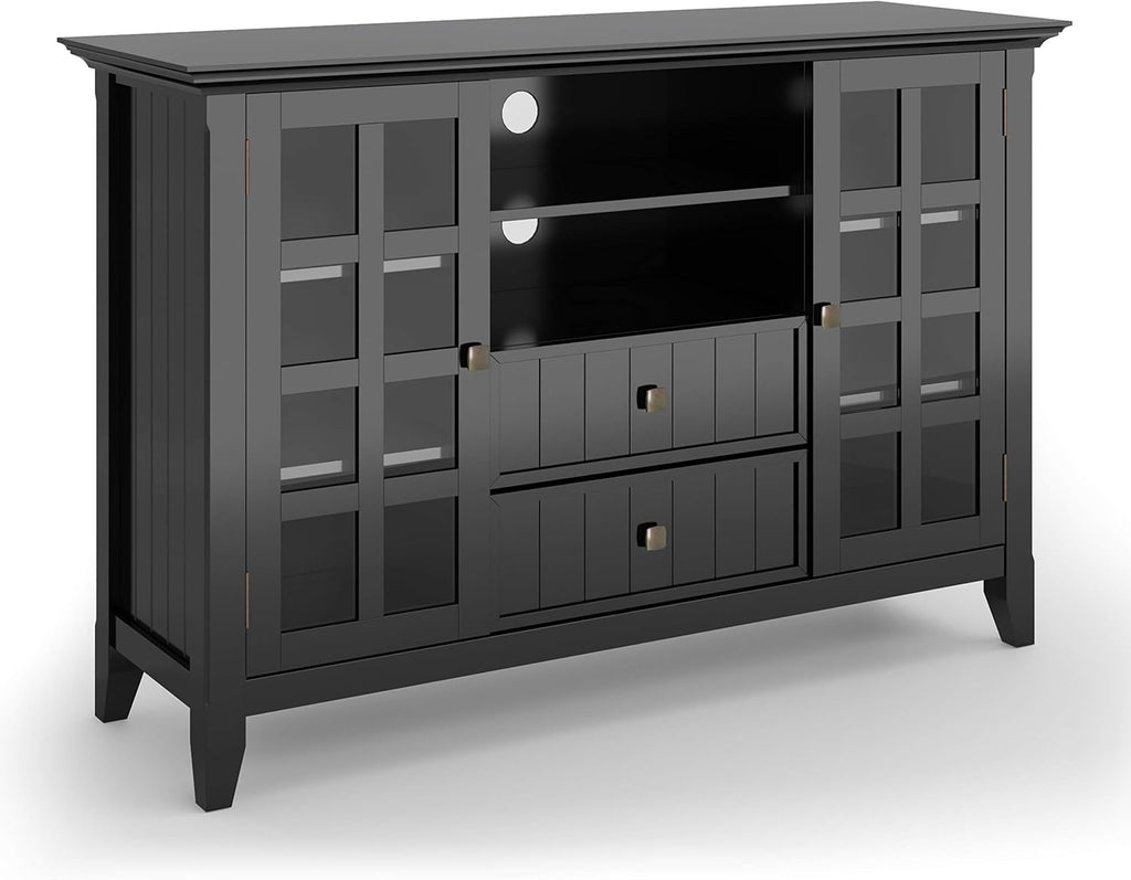 Black Solid Wood TV Media Stand with Storage Shelves and Cabinets J3823