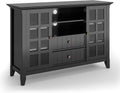 Black Solid Wood TV Media Stand with Storage Shelves and Cabinets J3823