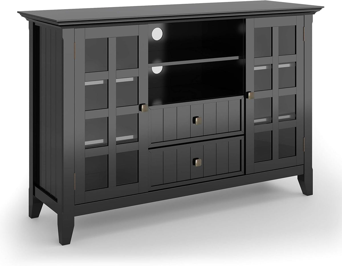 Black Solid Wood TV Media Stand with Storage Shelves and Cabinets J3823