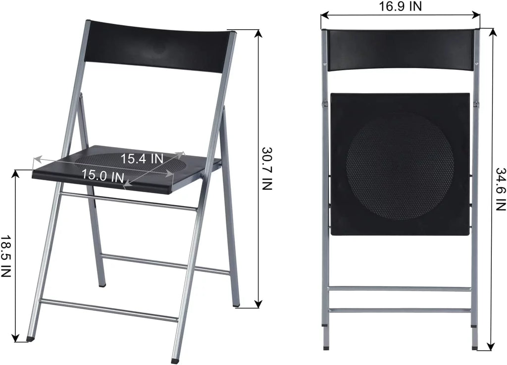 Black Set Of 6 Folding Chair Plastic Seat Steel Frame W4749