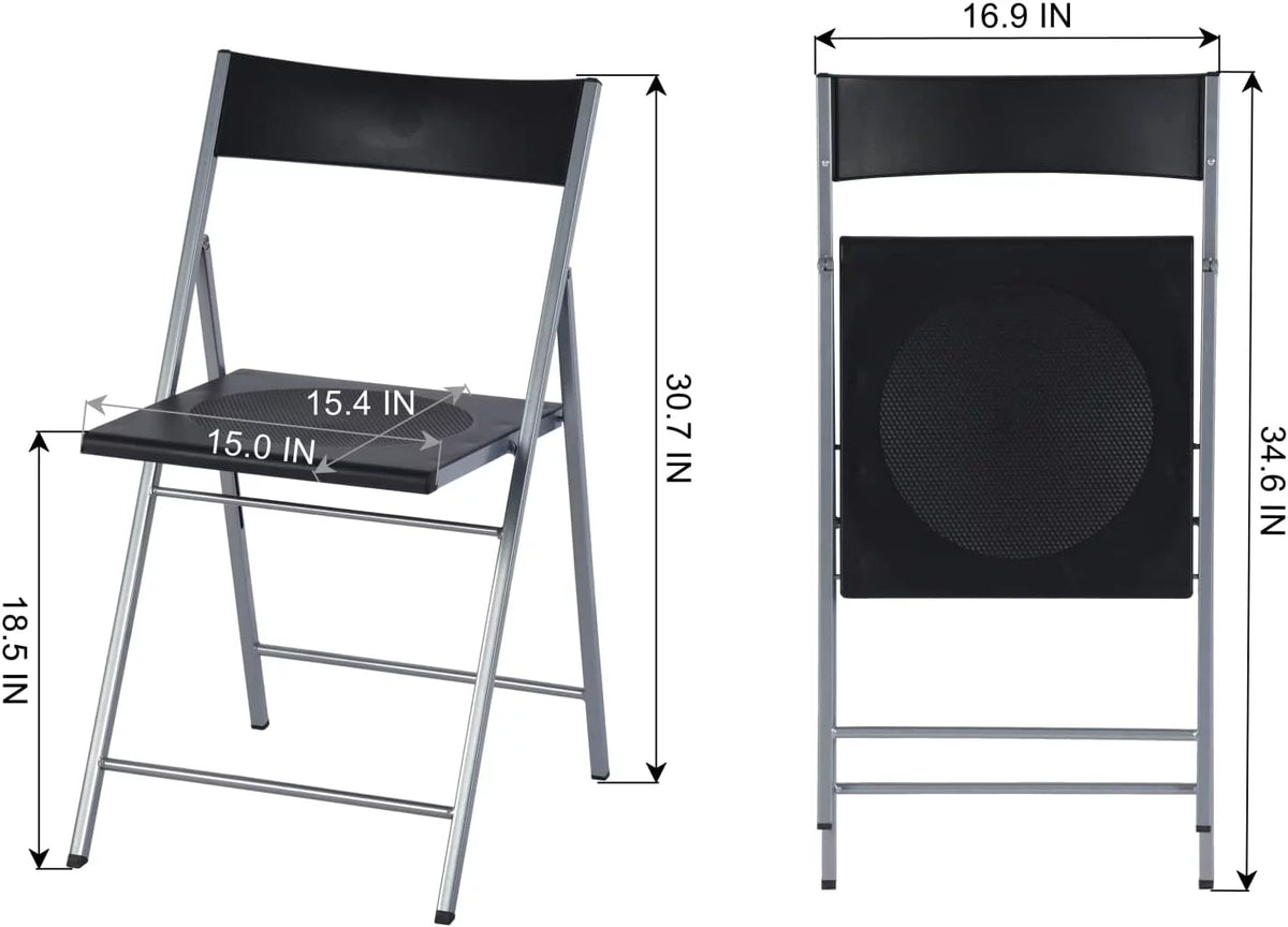 Black Set Of 6 Folding Chair Plastic Seat Steel Frame W4749