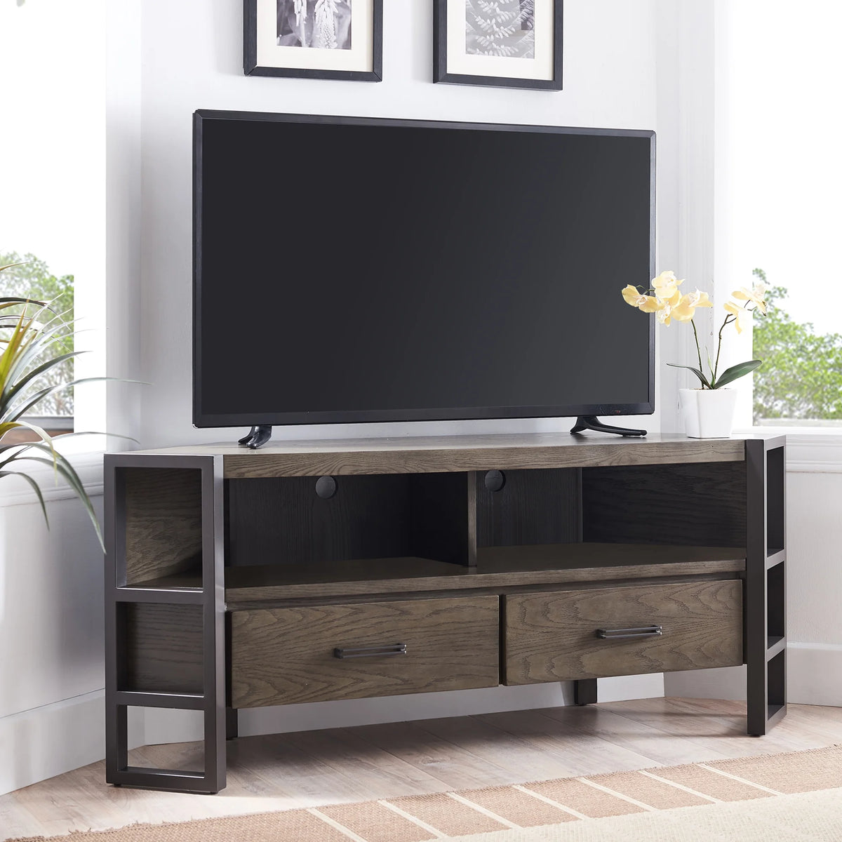Mixed Metal and Wood Corner TV Stand I49765