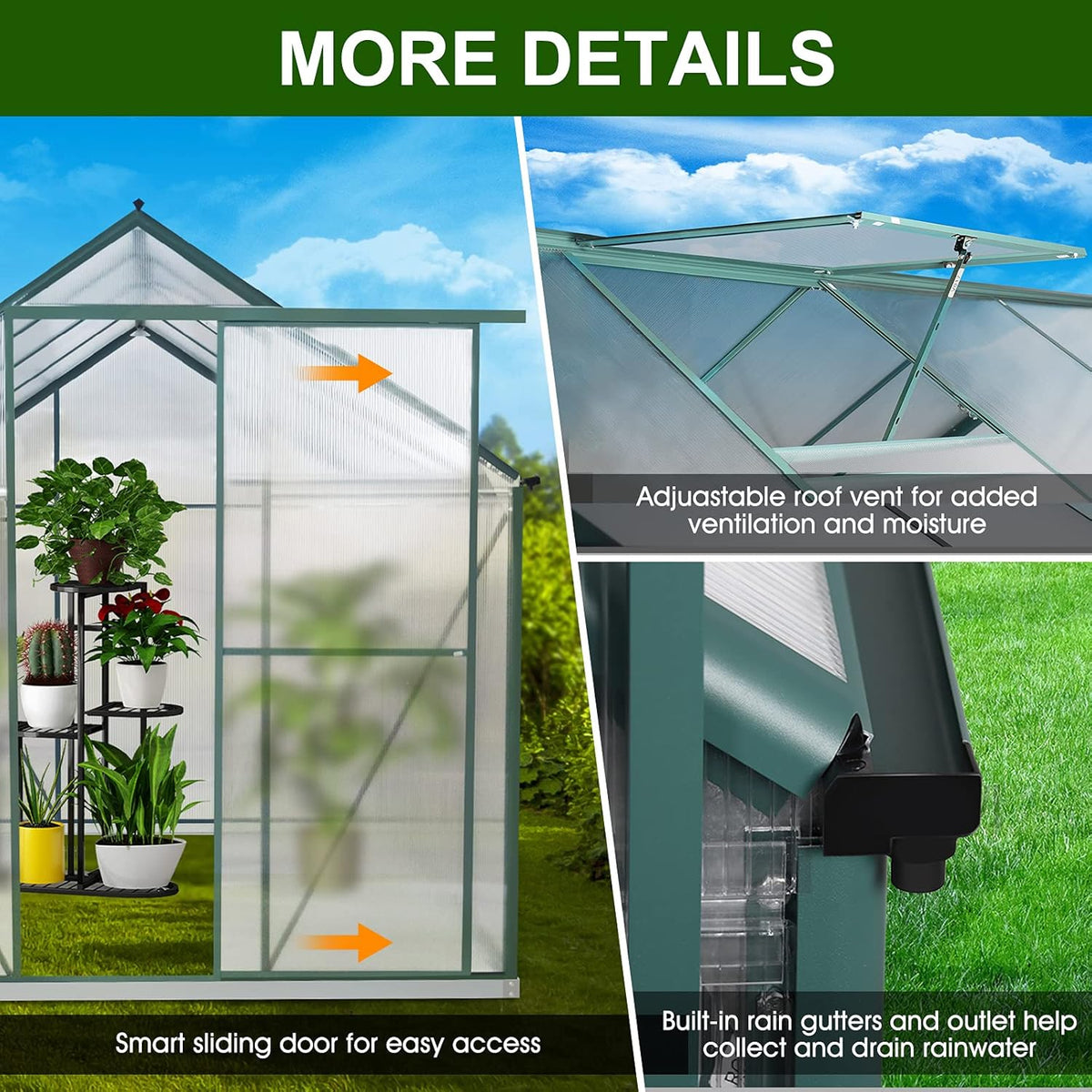 Polycarbonate Greenhouse with Sliding Door 8' x 6' P37954