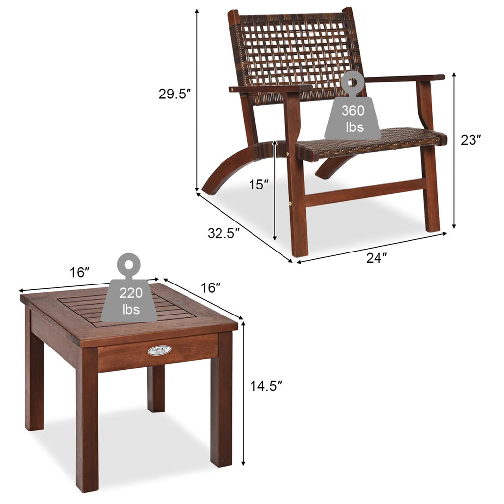 3PCS Patio Rattan Furniture Set Coffee Table G5605