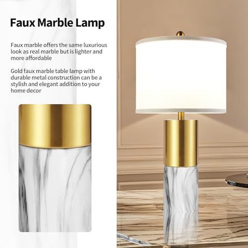 22" Faux Marble Table Lamps Set of 2 with Fabric Shades V8612