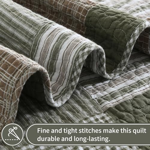 100% Cotton Navy Blue Grey Plaid Queen Size 3 Pieces Quilt T4421