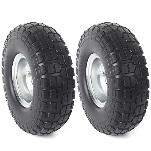 2-Pack 10-Inch Solid Rubber Flat Free Tire Wheels with 5/8" Bearings I423494