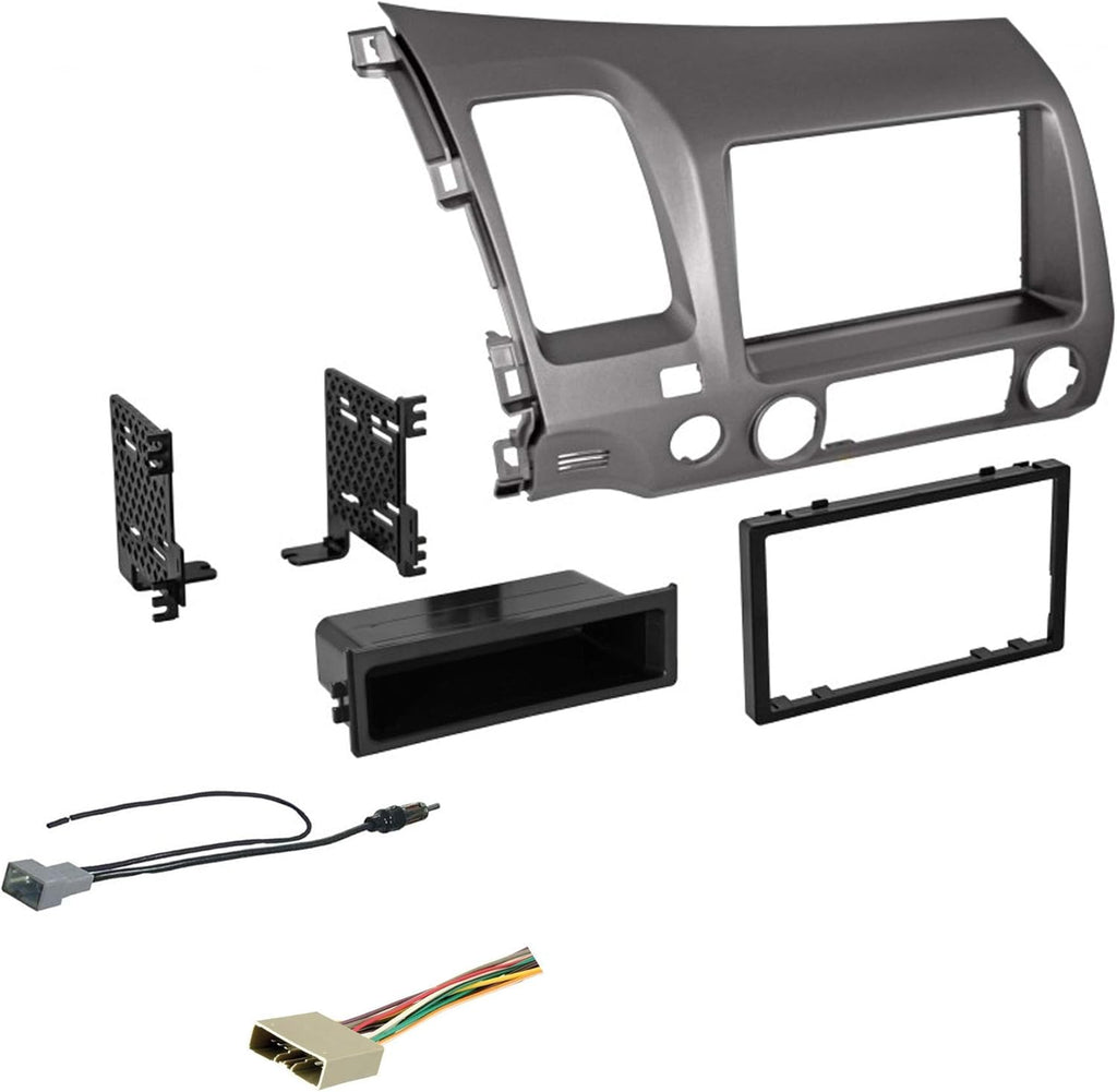Double DIN Dash Kit for 2006-2011 Honda Civic with Antenna Adapter & Harness, Metallic Taupe, Pack of 2 J9094