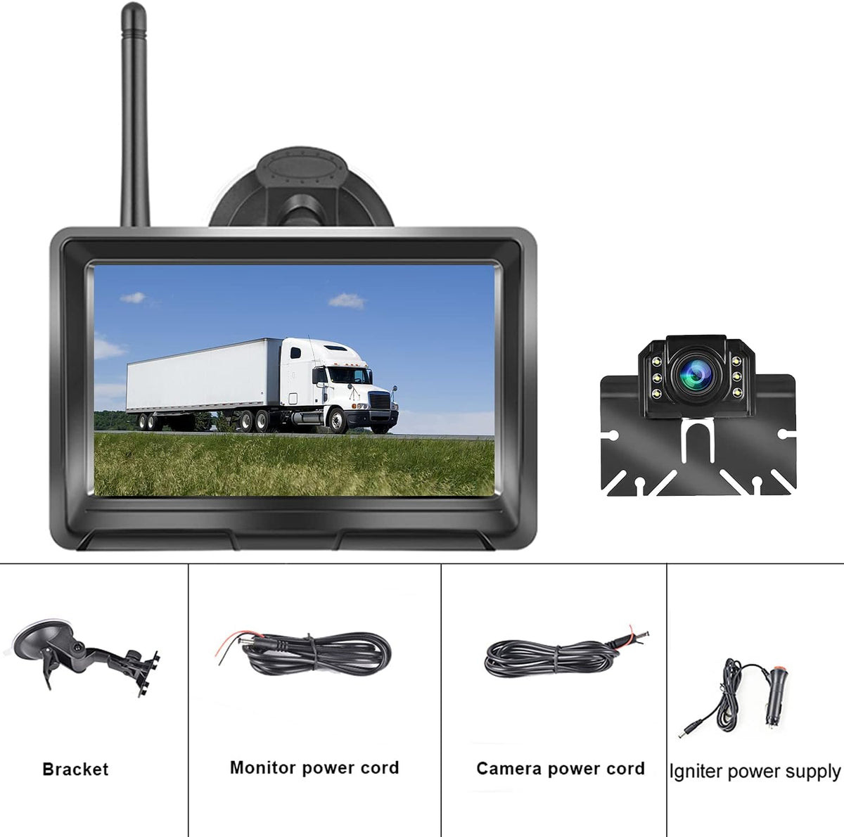 5 Inch Wireless Backup Camera Monitor Kit 1080P HD Waterproof Night Vision Wide Viewing Angle Rear View Camera X4526