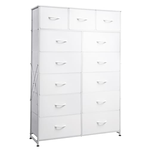 Tall 13 Drawer Fabric Dresser with Wood Top O2271
